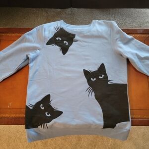 Light Blue Cat Print Pet Lover Sweatshirt Sz S